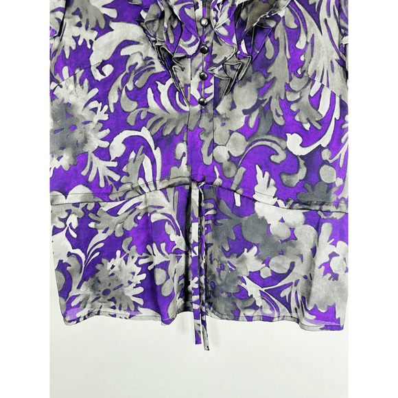 Classiques Entier Purple Grey 100% Silk Shirt Short Sleeve Ruffles Womans XS GUC - Picture 9 of 15